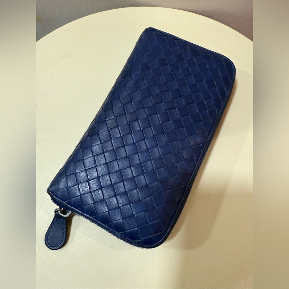 Bottega Veneta Blue Woven Leather Wallet